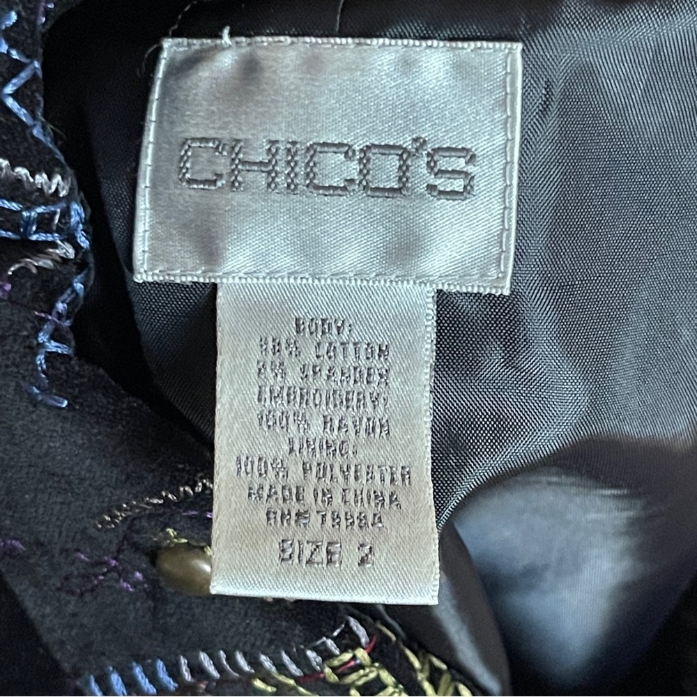 CHICO'S | Black Velour Embroidered Jacket Sz L - Picture 6 of 7